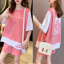 Pregnant Woman Suit Summer Fashion style 2022 New Korean version of Tidal Moms Print Looser outside wearing two sets of summer clothes