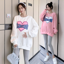 Pregnant women blouses in spring clothing fashion models 2022 new foreign air weight reduction round collar loose sweatshirt with long sleeves for undershirt spring and autumn
