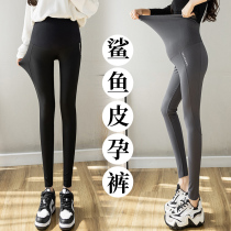 Pregnant Woman Pants Spring Clothing Fashion Shark Leather Elastic 90% Pants Honeycomb Waist Toobelly 100 Hitch Bottom Long Pants Spring Autumn