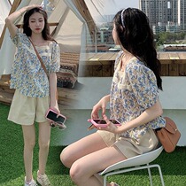 Pregnant woman suit summer dress new fashion Chauma outside wearing Broken Flowers Minus age Belly Blouse Shorts Two Sets Summer