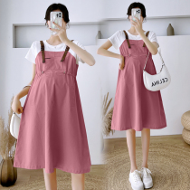 Pregnancy Woman Dress Summer Clothing T-shirt Skirt Woman Summer New Casual Leave Two Splicing Mid-Length Short Sleeve Pregnant Woman Dress Dress