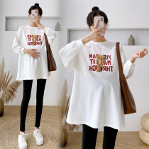 Pregnant Woman Spring Autumn Suit Fashion style 2022 Spring loaded T-shirt Net Red large code Long-length loose long sleeve blouses