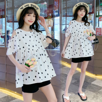 Pregnant women Summer sweetness dots Short sleeves Shoulder Loose Blouse Toabdominal Shorts Pregnant pregnant women Suit Summer Two Sets