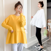 Pregnant women autumn suit fashion 2020 tide autumn winter wear plus velvet base shirt late pregnancy belly foreign style coat women