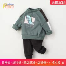 Clearance baby boy spring and autumn clothes plus velvet baby clothes foreign little dinosaur sweater set 0-1-3 years old 2
