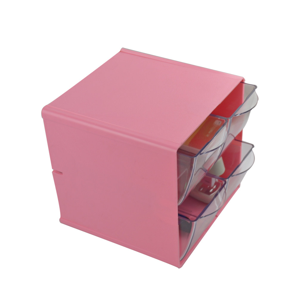 迪多糖果色办公用品收纳盒四格抽屉饰品盒化妆品整理箱350301-ka