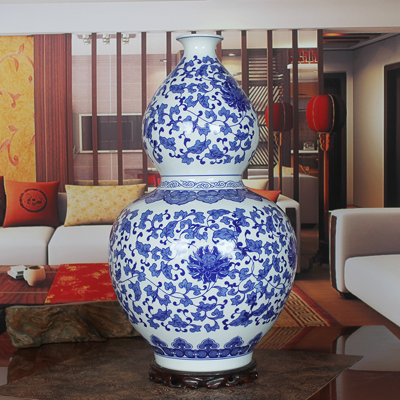 Blue and white porcelain of jingdezhen ceramics bound branch lotus landing a large vase household act the role ofing is tasted furnishing articles sitting room hotel company