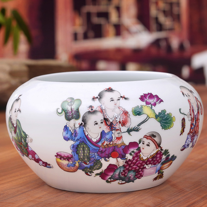 Jingdezhen ceramics powder enamel gold fish tank water shallow tortoise cylinder modern household adornment handicraft furnishing articles in the living room