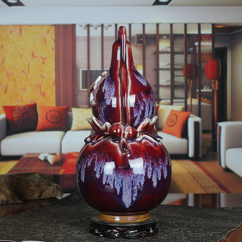 Jun porcelain up jingdezhen ceramics vase of modern home living room decoration classic gourd bottle furnishing articles