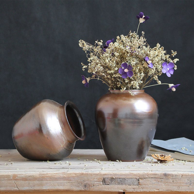 The Metal glaze coarse pottery dried flower vase restoring ancient ways of jingdezhen ceramic sitting room place in modern Chinese Japanese flower arrangement