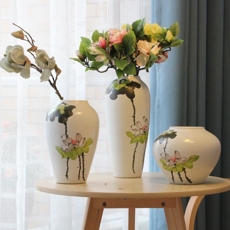 Modern new Chinese style is pure hand - made lotus between three - piece ceramic vase example household act the role ofing is tasted decorative porcelain furnishing articles