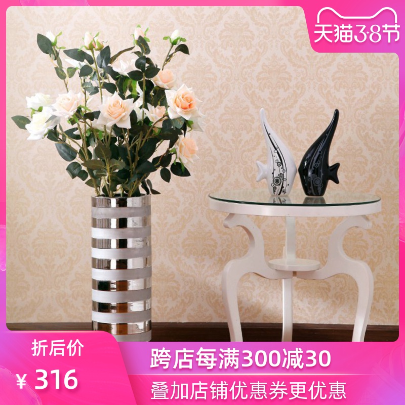 Modern light key-2 luxury home decorate the sitting room of jingdezhen ceramic vase landing large flower silver yard of flower