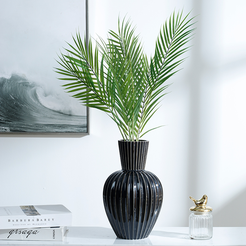 Creative light key-2 luxury black stripe convergent ceramic table model soft adornment simulation vase floral floral outraged