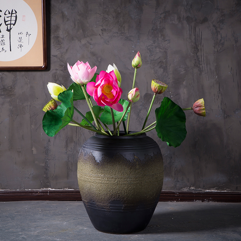 Hotel lobby floor high - end ceramic vase furnishing articles power pottery flower arranging device villa example room coarse pottery