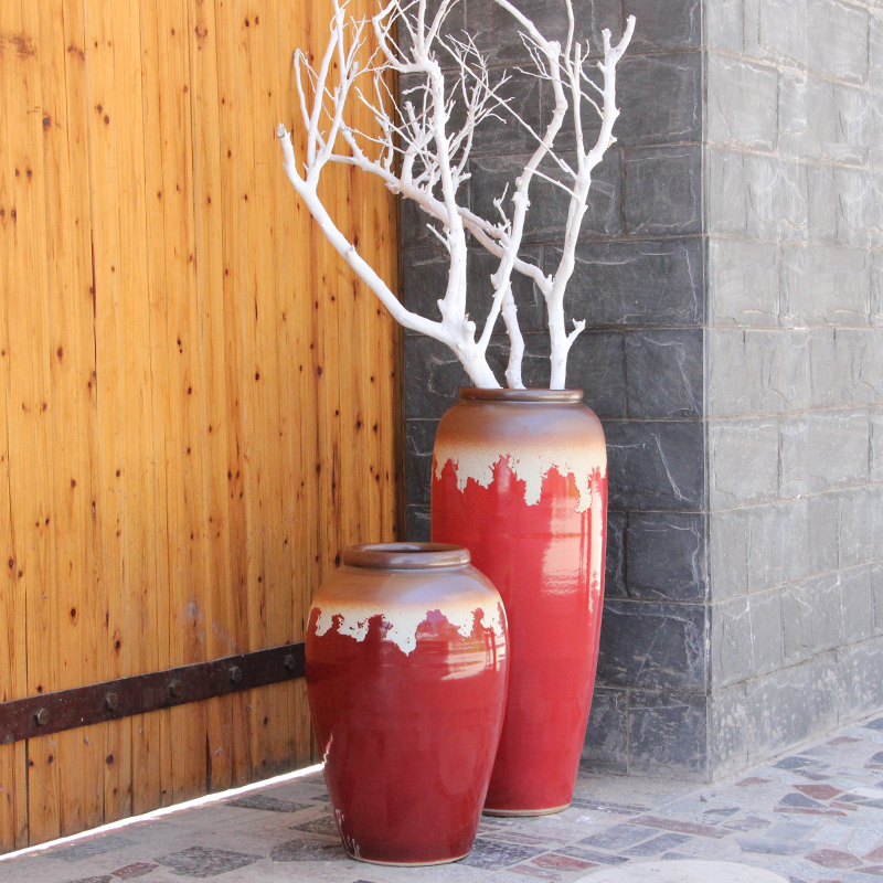 Modern Chinese style example room pottery vases, indoor and is suing water red ceramic cylinder of large ceramic vase vase