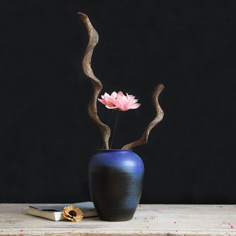 Modern Chinese style thick some ceramic pot dry flower blue floret bottle suit to restore ancient ways do old sitting room adornment is placed the process