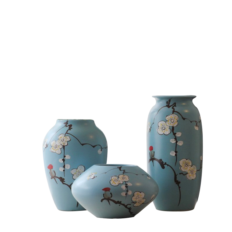 Modern hand - made name plum flower vase three - piece Mediterranean home furnishing articles of jingdezhen ceramics craft decoration decoration