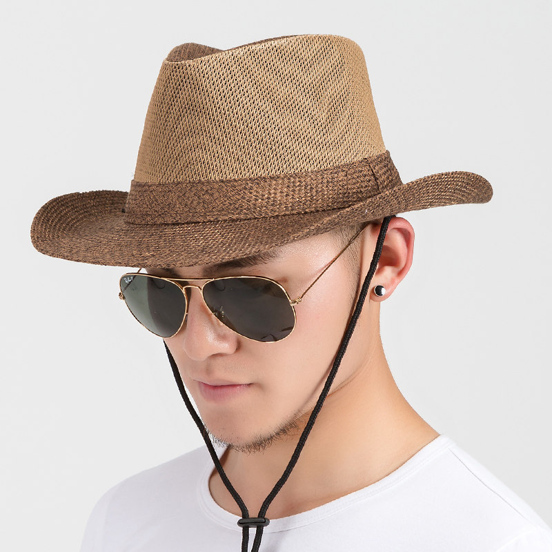 帽子男遮阳帽夏天太阳帽出游防晒户外男士凉帽渔夫帽大檐编织草帽
