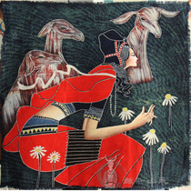 Inn Huangguoshu specialty Miao batik accentuated color painting fabric decorative painting indigo89 * 85cm