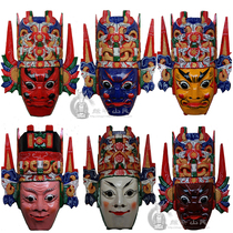 White Poplar Pure Hand Engraving Getaway Mask Trio Characters Mask Stage Props High: around 33cm