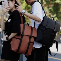 School Bag Boys College Students Flip PU Cortical Styling Large Capacity Travel Backpack Retro Inglén Wind Computer Double Shoulder Bag