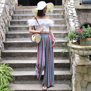 复古条纹雪纺阔腿裤