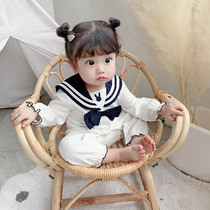 Baby jumpsuit girl autumn princess dress out autumn dress western style spring and autumn baby ha navy collar 1 year old