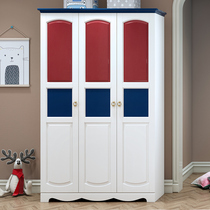 Cabinet Boys Wooden Wardrobe Closet Fixture Cabinet American Three - door Closet Cabinet Live Kids Suite Furniture