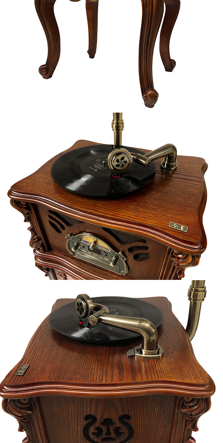 今墨留声机客厅欧式黑胶唱片机实木仿古流声机复古留音机10黑