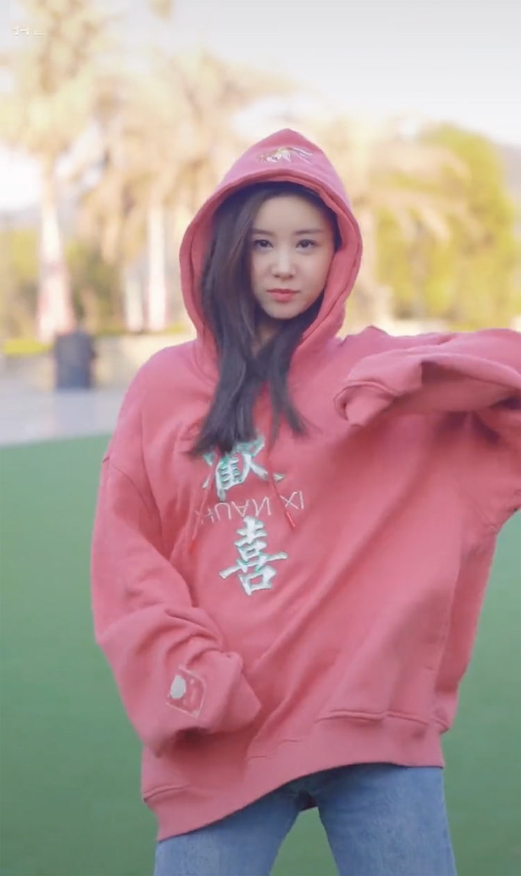 抖音明星李小萌同款卫衣女春秋薄款粉色宽松韩版连帽套头减龄上衣