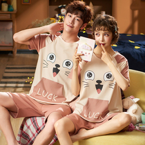 Summer couple pajamas female pure cotton short-sleeved Korean version Summer men's full cotton cartoon thin home clothing two-piece suits