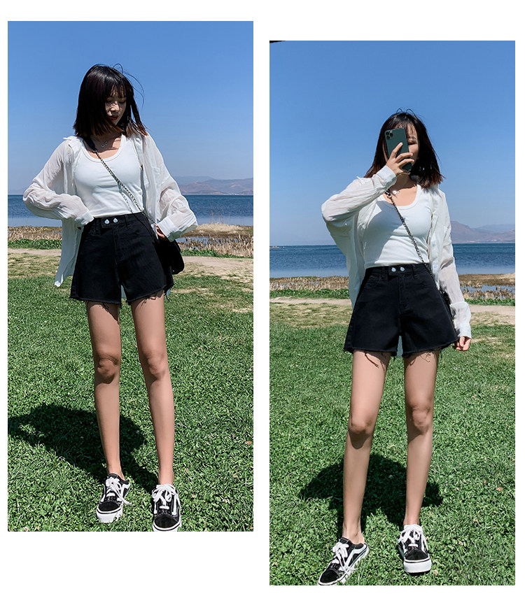 实拍178#牛仔短裤女高腰宽松新款潮ins显瘦a字泫雅直筒超短热裤