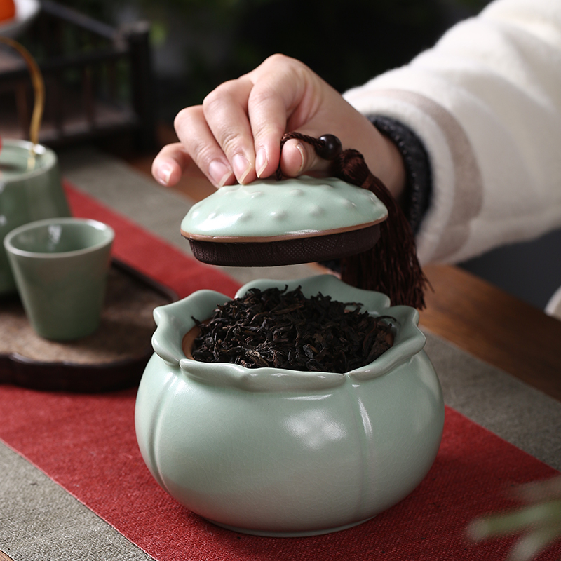 冠昌汝窑茶叶罐子陶瓷半斤装家用创意时尚可养存茶罐密封罐陶瓷罐