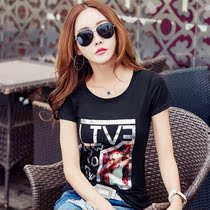 Short sleeve T-shirt woman 2022 summer new womens clothing Han version blouse 100 hitch printed student to fix a half sleeve cotton compassionate tide