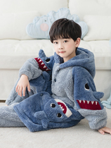 children's autumn and winter pajamas boys' flannel long thick warm middle aged kids' coral fleece winter boys' home clothing
