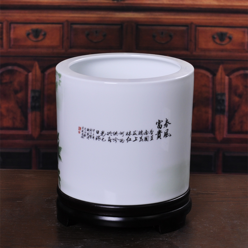 Porcelain, jingdezhen ceramic creative furnishing articles of modern Chinese style spring breeze brush pot study desk prosperous gift bag in the mail