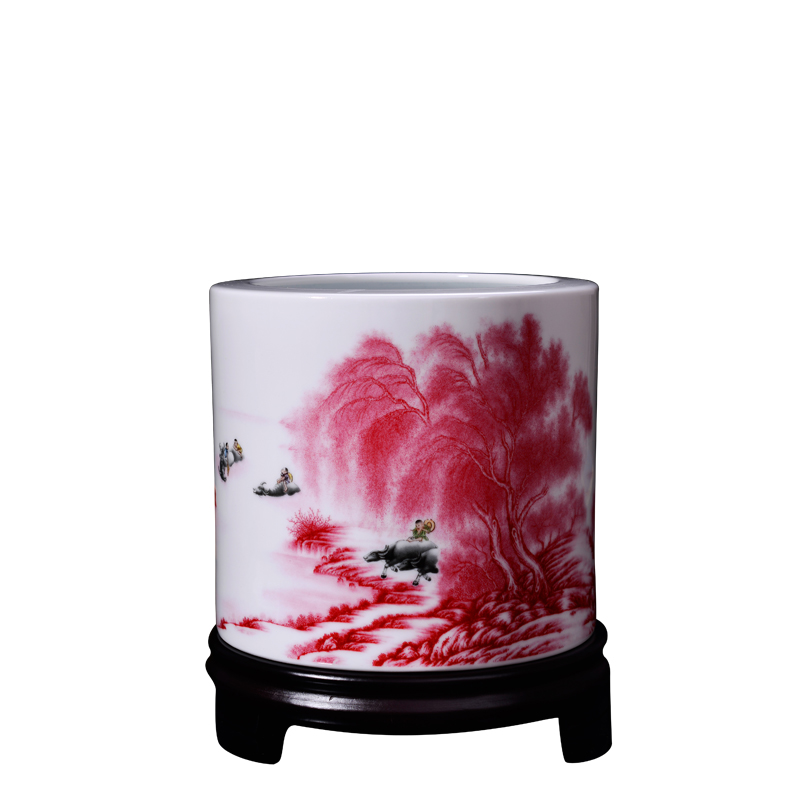 Porcelain, jingdezhen ceramics creative landscape jiangnan large hair brush pot desktop furnishing articles household good arts and crafts