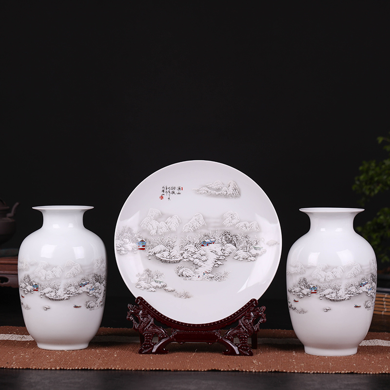 Porcelain of jingdezhen ceramics vase Chinese penjing flower arranging three - piece wine cabinet decoration plate of household decoration