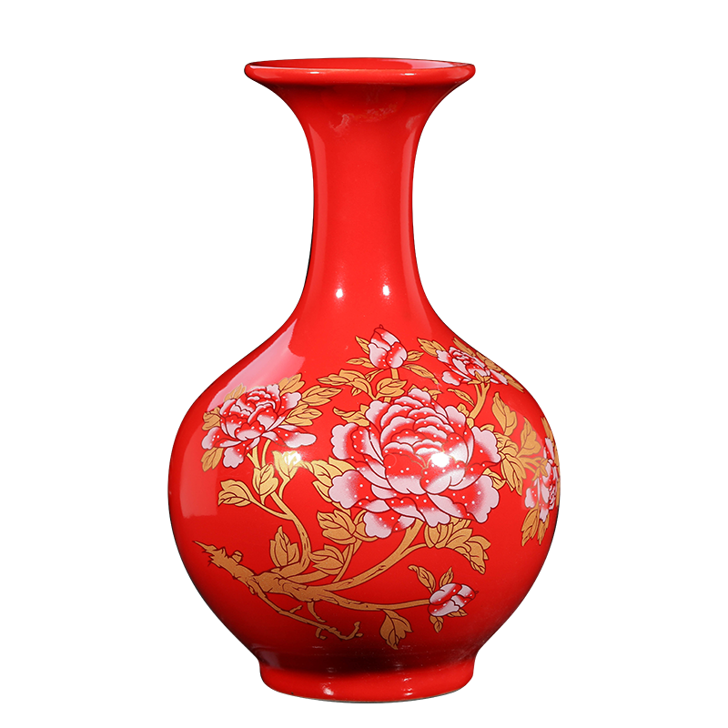 Jingdezhen ceramics floret bottle furnishing articles sitting room flower flower, Chinese red porcelain craft decoration household act the role ofing is tasted