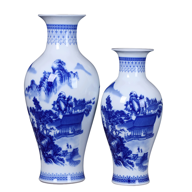 Jingdezhen blue and white porcelain vases, pottery and porcelain vase flower flower implement new Chinese style home sitting room adornment is placed