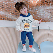 Little yellow duck suit Girls sportswear 2021 autumn new little girl Western style two-piece set baby cute childrens clothing