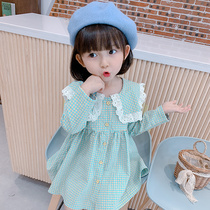 Girls dress Autumn Long sleeve Plaid long dress Childrens foreign princess dress Female baby child spring and autumn skirt