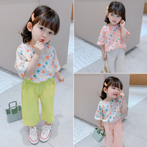  Girls flower suit summer Western style 2021 new Korean two-piece set baby net red casual childrens fashionable outfit