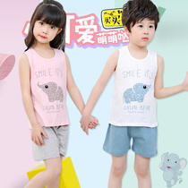 Children Vest Suit Pure Cotton Boy Girl Sleeveless Vest Kid Baby Sport Middle Boy Shorts Suit Summer