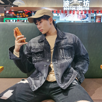 Original loose oversized sports denim Classic black fitness wild jacket European and American tide outdoor lapel top