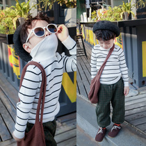 Korean version of autumn and winter baby clothes pure cotton sweater Mens and womens childrens base shirt High collar sweater warm shirt soft