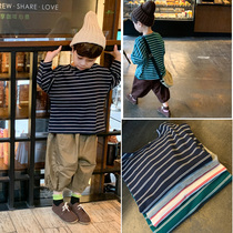 Boys long-sleeved T-shirt Yangqi spring and autumn new 2021 children striped base shirt cotton top forest wide version t-shirt