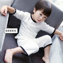 Childrens pajamas Summer mens and womens childrens home clothes set pure cotton thin section of childrens air conditioning clothes Short-sleeved childrens clothing summer clothes Korean