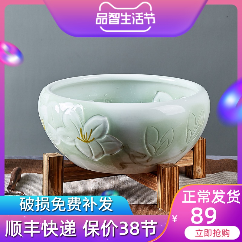 Jingdezhen ceramic aquarium desktop small goldfish bowl water lily basin home sitting room dedicated creative tortoise cylinder