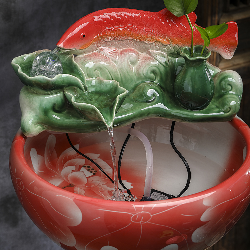 Jingdezhen ceramic floor pillar goldfish bowl large fish bowl office feng shui wheel water aquarium